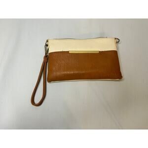 Charming Charlie Colorblock Wristlet Clutch Wallet Tan Cream Zip Pouch
